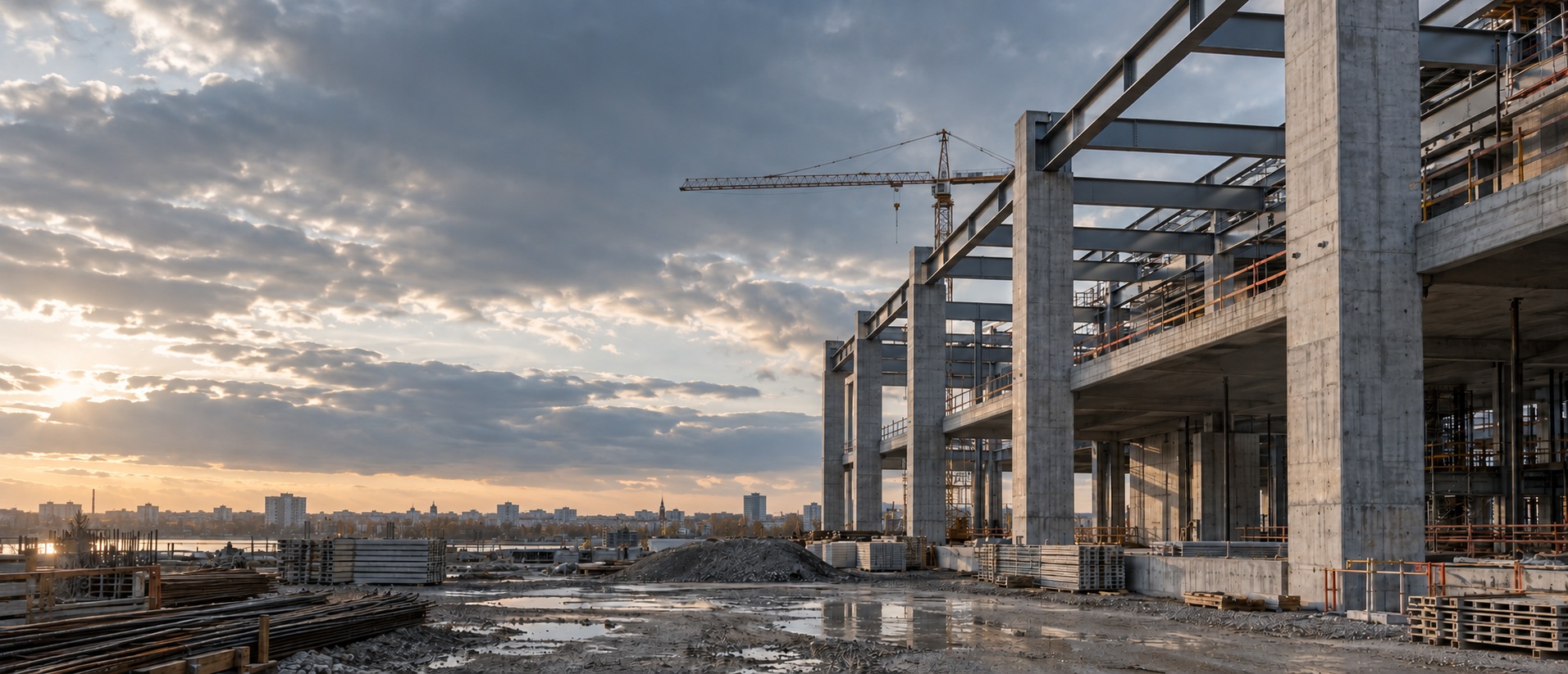 Konstrukcja współczesnego obiektu przemysłowego podczas realizacji